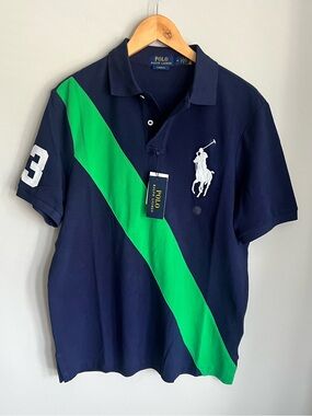 Polo by Ralph Lauren Men’s Navy & Green Diagonal Stripe Polo Shirt Size M